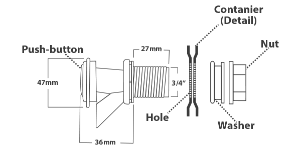 Medidas v&aacute;lvula de bot&oacute;n BTN-5